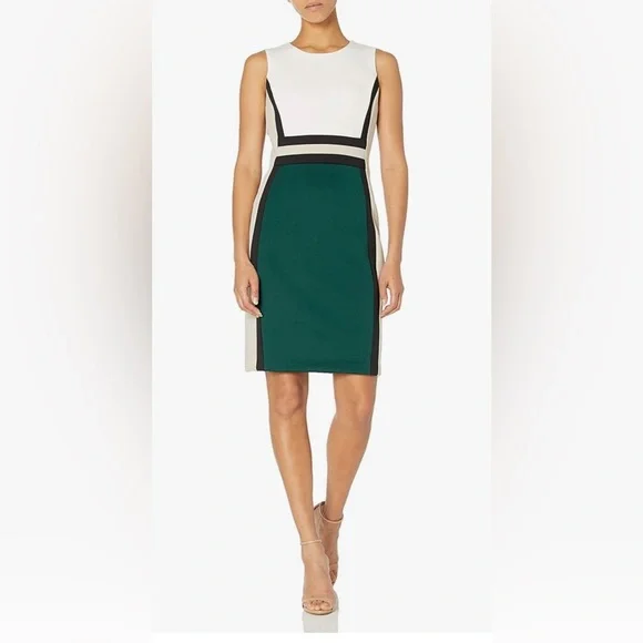 Calvin Klein Sleeveless Colorblock Scuba Sheath Dress - Picture 1 of 7